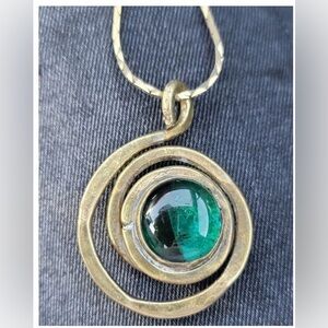 Rafael Alfandary Green Glass Stone Pendant Necklace